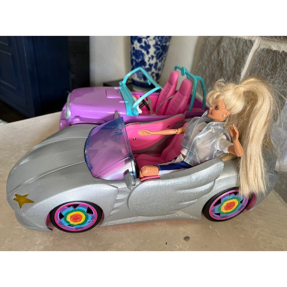 Barbie Mattel Purple Jeep and Silver Extra Glitter Convertible Car with Doll - Picture 4 of 7